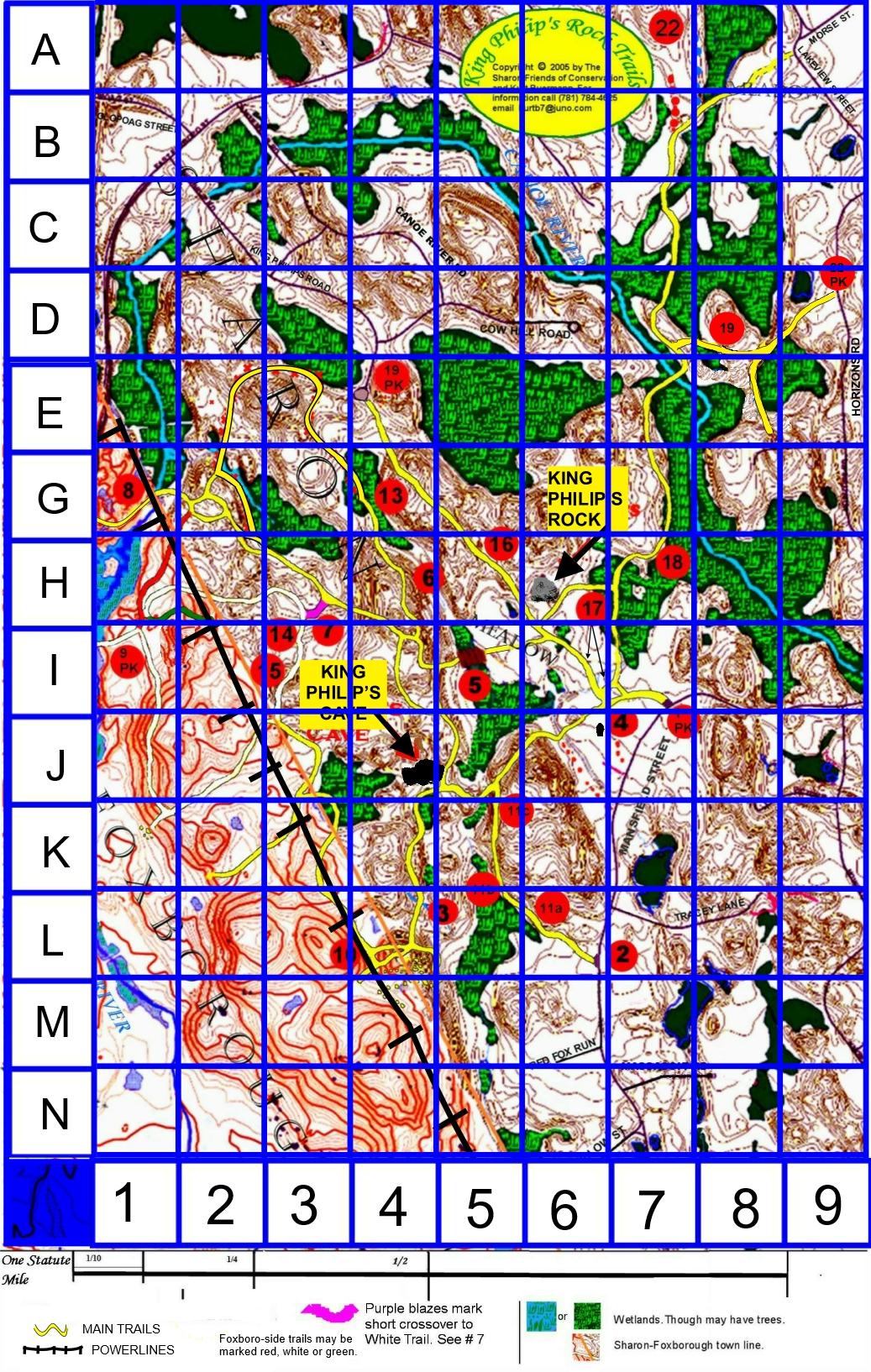 King Philips Rock trail map grid 